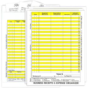 12 Pack Business Receipts & Expense Organizer Envelopes for Expense Tracker and Storing Receipts Large Size 8.5x11 In The Front is Expense Ledger to Record Business Expenses, Mileage Records on Back