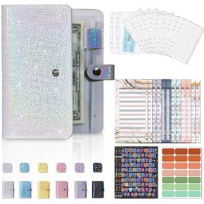 A6 Budget Binder with 12pcs Zipper Envelopes for Budgeting, Money Organizer for Cash Stuffing Savings Binder Book, Small Budget Planner Wallet with Bill Pouches & Expense Budget Sheets, Purple