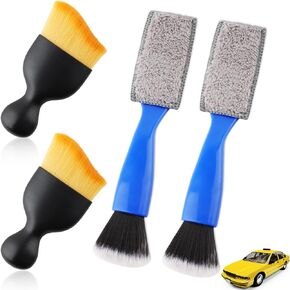 Auto Interior Dusting Brush,4 Pcs Car Interior Dust Sweeping Soft Brush,Woobrooch Car Detailing Cleaning Brush,Universal Car Interior Double Head Crevice Brush for Cleaning Dashboard,Air Vent,Leather