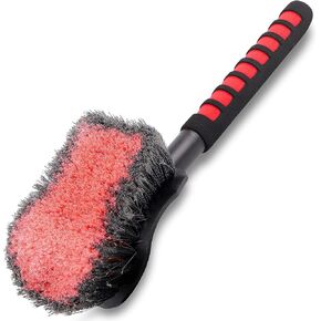 TAKAVU Car Wash Brush with Long Handle, 17.5" Wheel and Tire Brush for Easy Cleaning, Stiff Bristles Scrub Heavy Duty Rims Releasing Dirt and Road Grime