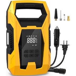 CARSUN AC/DC Tire Inflator Portable Air Compressor, Dual Power for Home 110V AC and Car 12V DC Air Pump with Pressure Gauge, Auto Shutoff, Tire Pump for Car Motorcycle Bicycle and Other Inflatables