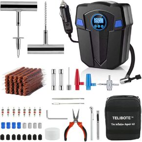 Tire Repair Kit, Tire Inflator Portable Air Compressor, Heavy Duty Flat Tire Repair Kit With 12V Air Pump For SVU, Car, Motorcycle, Truck, RV And Other Tire Repair
