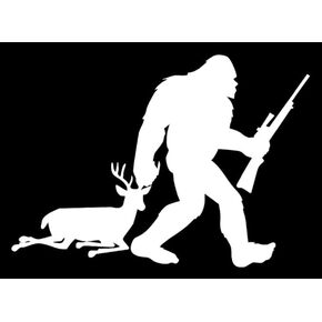 Bigfoot Deer Hunter Sticker- 5'' Decal {White}- Bigfoot, yeti Sticker, Sasquatch, boggy Billy Boogie Man, Yeahoh, Hunter, Huntin, Antlers Sticker , Hunting SIX784W