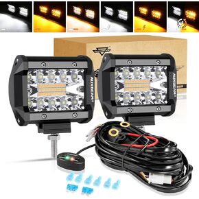 Auxbeam 22 Inch 120W LED Light Bar 2PCS 3 Inch 96W LED Pods, Amber White Fog Light 6 Modes Strobe Lights for Work Truck, Spot Flood Combo Off Road Driving Lights for Jeep ATV Utv Auto