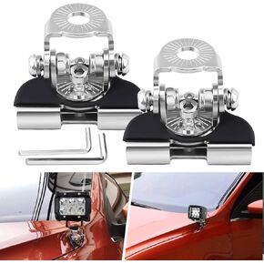 Universal LED Light Bar Mounting Brackets, Hood Mount Light Brackets A Pillar Hood Clamp Work Light Holder 304 Stainless Steel for Off Road Car Jeep Truck SUV 4x4 2PCS