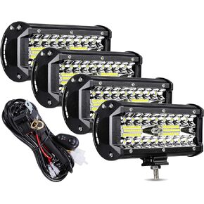 7inch LED Light Bar,4PCS 120W 24000lm LED Pods Spot&Flood Combo Off Road Driving Lights Led Work Lights truck lights fog lights with Wiring Harness for UTV ATV SUV Tractor Pickup Boat
