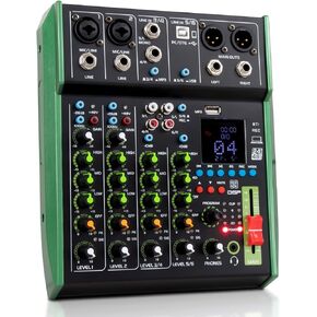 Sound Mixer,Professional 6 Channel Audio Mixer,With Built-in 99 Reverb Effects and Supports USB Playback Wireless With Bluetooth Connection,Metallic Green
