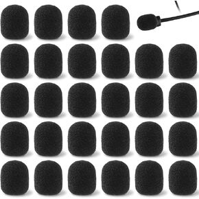 PAGOW 30pcs Mini Foam Microphone Windscreens, High Density Mic Headset Cover, Lapel Microphone Windscreen for Lavalier Microphones Noise Reduction ((LxW: 0.8x0.64inch, Caliber: 0.16inch/4mm)