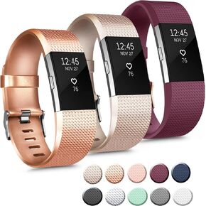 3 Pack Sport Bands Compatible with Fitbit Charge 2 Bands Women Men, Adjustable Replacement Strap Wristbands for Fitbit Charge 2 HR Small Large (Small, Black/Gray/White)