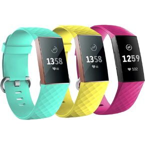 3 Packs Silicone Bands for Fitbit Charge 4/ Fitbit Charge 3/ Charge 3 SE, Silicone Fitness Sport Wristbands for Women Men Small Large