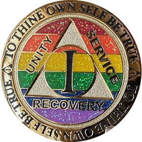 1 Year AA Medallion Reflex Rainbow Glitter And Gold Plated Sobriety Chip