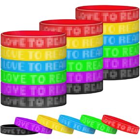 36 Pieces I Love to Read Rubber Bracelets Motivational Rubber Wristband Colorful Silicone Wristbands Bracelets for Classroom Rewards Teacher Award School Home Decoration Party Favors