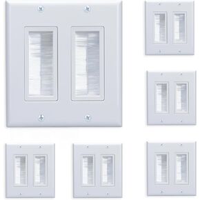 2-Gang Brush Wall Plate 6-Pack, Dual Gang Wall Plate for Cables Pass Through Wall Plate Cover, The brush plate and wall plate for Home Theater, HDTV, HDMI Cable Pass Through, White