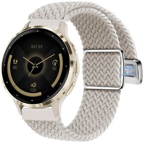 Abanen Braided Elastic Nylon Watch Band for Garmin Venu 2S / Vivoactive 4S / Vivomove 3S/ Venu 3S, 18mm Loop Soft Stretchy Wristband Strap with Magnetic Closure for Forerunner 255s/265s