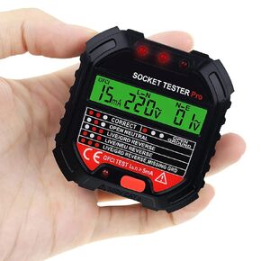 Outlet Tester Electrical, Digital Wall Plug RCD GFCI Outlet Receptacle Detector with Voltage Display, Test Receptacles Safely, 3 Prong 120V AC Voltage Socket Checker, Black/Red Light Indicator