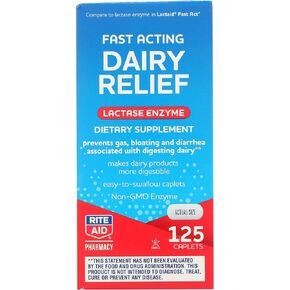 Rite Aid Fast Acting Dairy Relief Lactase Enzyme - 125 Caplets |Lactose Intolerance Pills | Digestive Enzyme Supplements in Kuwait