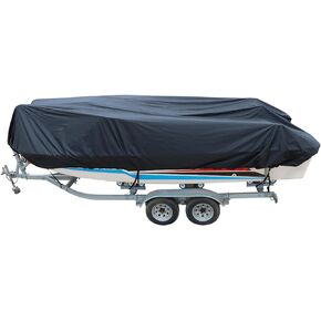 WFLNHB Heavy Duty 210D Boat Cover Trailerable Fishing Ski Bass V-Hull Tri-Hull Runabouts 14-16ft Black