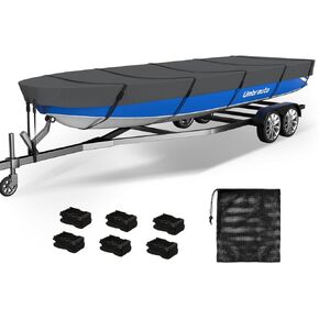 Umbrauto Jon Boat Cover 18ft, 600D Heavy Duty Solution-Dyed Polyester Waterproof Trailerable Jon Boat Cover Marine Grade UV Resistant Adjustable Side Straps