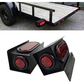 2 Pack Steel Trailer Light Box with 6" Red LED Oval Tail Lights & 2" Round Side Lights with License Plate Bracket for Trailer Truck