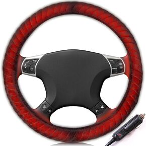 Zone Tech Car Steering Wheel 12V Heated Cover - Classic Black Premium Quality Ultra Comfortable 12V Vehicle Heated Wheel Protector