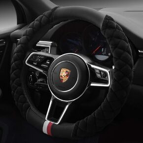 HAOKAY Fluffy Steering Wheel Cover Soft, Short Plush Black Steering Wheel Cover for Men and Women with Universal 14.5-15 Inch