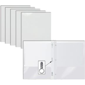 2 Pocket Glossy White Paper Folders with Prongs, 25 Pack, by Better Office Products, Letter Size, High Gloss White Paper Portfolios with 3 Metal Prong Fasteners, Box of 25 Glossy White Folders