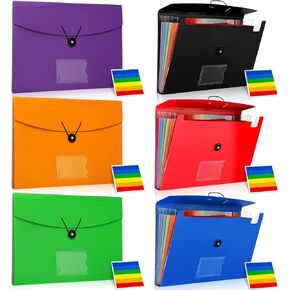 PerKoop 6 Pack Expanding File Folders 7 Pocket File Holder Organizer A4 Letter Size Paper Document Receipt Organizer with Labels and Card Pockets for Home, Classroom, Office and Travel, 6 Colors