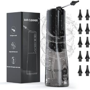 Ear Wax Removal, Electric Irrigation Flushing System with 3 Pressure Modes, USB Rechargeable, IPX7 Waterproof, Safe & Effective Triple Jet Stream Ear Cleaner with 10 Reusable Tipsear
