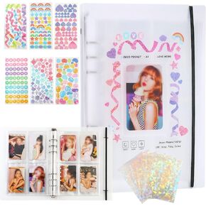 Ghexartf Kpop Photocard Holder Book Blinder with 50pcs Laser Flashing Sleeves & Korean Stickers, Card Protectors Sleeve Pages,A5 Binder Album(White)