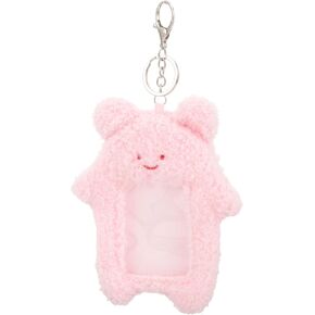 Cute Plush Photocard Holder with Keychain Cartoon Bunny Cat Animal Photo Sleeve Pig Bear Key Ring ID Bank Credit Card Holder Protector Yellow