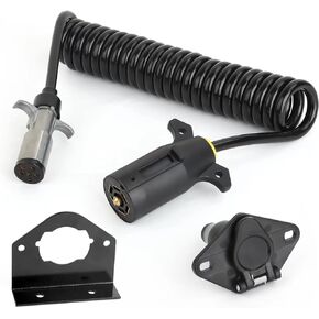 7 Wire to 6 Wire Trailer Plug Cord Adapter, Coiled Cable with Female Receptor, 7-Way Blade to 6-Way Pin Towing Wring (Tool trio)