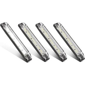 Partsam 4pcs 6" White 12 Led Utility Strip Light Boat Marine Light Bar Trailer Truck RV Camper Caravans Thin led Side Marker Clearance Lights, 6 Inch Under Hood Lights Dome Light Step Lighting