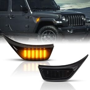 Switchback Front Fender Side Marker Lights, Sequential Dynamic LED Amber Blinker Turn Signal Lights & White Day Running Lamps Compatible with 2018-2023 Jeep Wrangler JL Gladiator JT-Smoked