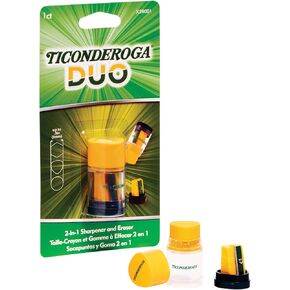 Dixon Ticonderoga Duo Sharpener/Eraser, Green and Yellow, 1 Count