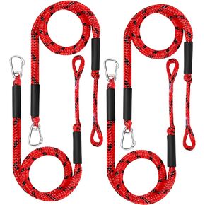 Bungee Dock Line Mooring Rope Bungee Cord Docking String Shock Bungee Docking Ropes for Boat Dock Lines with Stainless Steel Clip (4 X) Red & Black Dot…