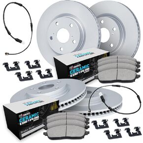 R1 Concepts Front Rear Brakes and Rotors Kit |Front Rear Brake pads| Brake Rotors and Pads| Euro Ceramic Brake Pads and Rotors |Hardware Kit |Sensor WDTS2-10856