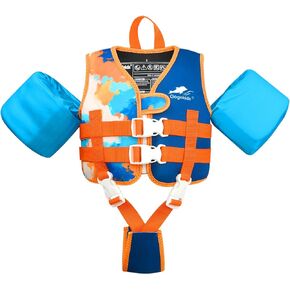 Gogokids Kids Swim Vests, Toddler Floaties with Removable Floats for 20-50 lbs Girls and Boys, Pool Float Jackets with Arm Band and Duel Adjustable Safety Strap