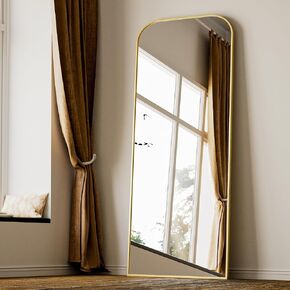 Koonmi Full Length Mirror, 56"x21" Mirror Full Length with Stand, Black Wall Full Body Mirror, Rounded Top Floor Mirror with Aluminum Alloy Frame for Bedroom Living Room