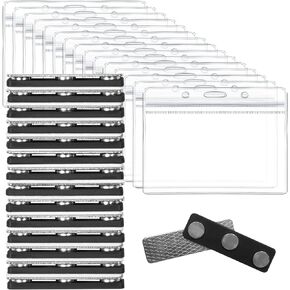 Magnetic Name Tags with Plastic Blank Badge 15 Sets Extra-Strong Magnets with Magnetic Backing
