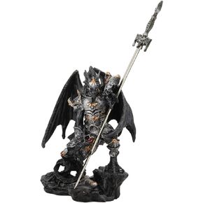 Ebros Gift Faux Stone Elemental Ghost Dragon with Battle Armor and Long Sword Letter Opener Statue Home and Office Table Desktop Decorative Sculpture Medieval Renaissance Dungeons and Dragons Fantasy