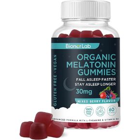 Organic Melatonin Gummies (30mg) Enhanced with L-theanine & Vitamin B6 for Adult Women Men - Extra Strength Chewables Calm Gummy - Gluten Free