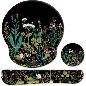 3 in 1 Ergonomic Mouse Pad with Wrist Support and Keyboard Wrist Rest Pad Set with Coaster, iDonzon Wrist Pad with Non-Slip Rubber Base & Raised Memory Foam, Easy Typing & Pain Relief, Green Plants