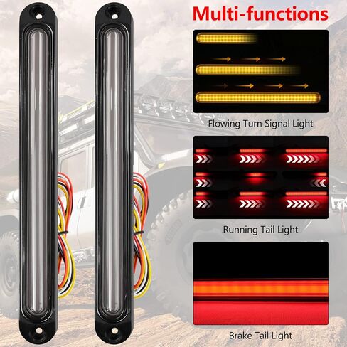 10" LED Trailer Tail Light Bar, Red+Amber Sequential Dynamic Turn Signal Lights Brake Stop Strobe Strip Lamp for Golf Cart Off-road Truck RV UTV in Kuwait