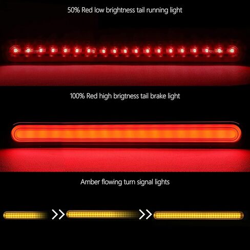 10" LED Trailer Tail Light Bar, Red+Amber Sequential Dynamic Turn Signal Lights Brake Stop Strobe Strip Lamp for Golf Cart Off-road Truck RV UTV in Kuwait