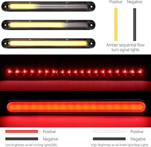 10" LED Trailer Tail Light Bar, Red+Amber Sequential Dynamic Turn Signal Lights Brake Stop Strobe Strip Lamp for Golf Cart Off-road Truck RV UTV in Kuwait