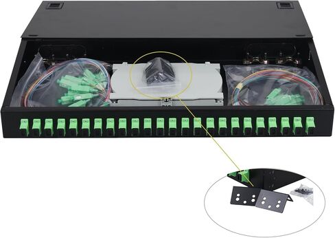 FYBOPTWU-24 Singlemode 24 Port SC-APC Rack Mount Enclosure Box & Splice Trays Fiber Cables Spool Kit (Include Pigtail & Couplers), 24 Core LGX Loaded Patch Panel Box fits for 19" Racks Cabinet in Saudi Arabia