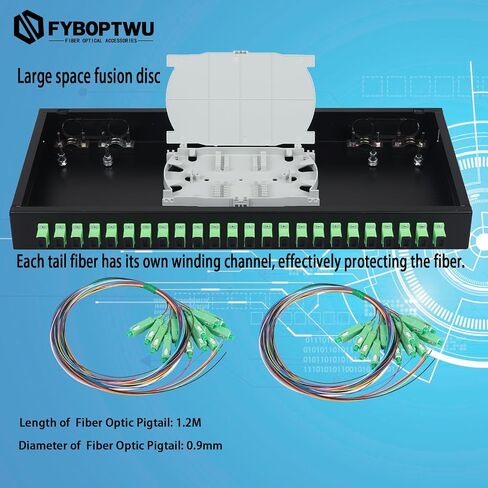 FYBOPTWU-24 Singlemode 24 Port SC-APC Rack Mount Enclosure Box & Splice Trays Fiber Cables Spool Kit (Include Pigtail & Couplers), 24 Core LGX Loaded Patch Panel Box fits for 19" Racks Cabinet in Saudi Arabia