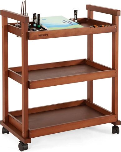 VISWIN 37" H Art Cart Storage Organizer 3-Tier, Solid Beech Wood Rolling Utility Cart with Caster Wheels, Multifunctional Art Supplies Storage Cart Organizer, Trolley for Studio, Classroom, Kitchen in Saudi Arabia