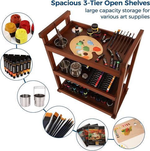 VISWIN 37" H Art Cart Storage Organizer 3-Tier, Solid Beech Wood Rolling Utility Cart with Caster Wheels, Multifunctional Art Supplies Storage Cart Organizer, Trolley for Studio, Classroom, Kitchen in Saudi Arabia