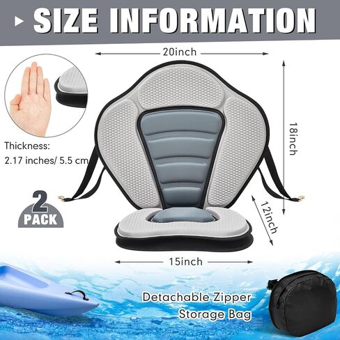 Lewtemi 2 Pieces Kayak Seat Thicken Seat Cushion for Kayak with Detachable Storage Bag Kayak Seat Cushion with Kayak Accessory for Kayaking Canoeing Rafting Fishing Water (Black) in Saudi Arabia